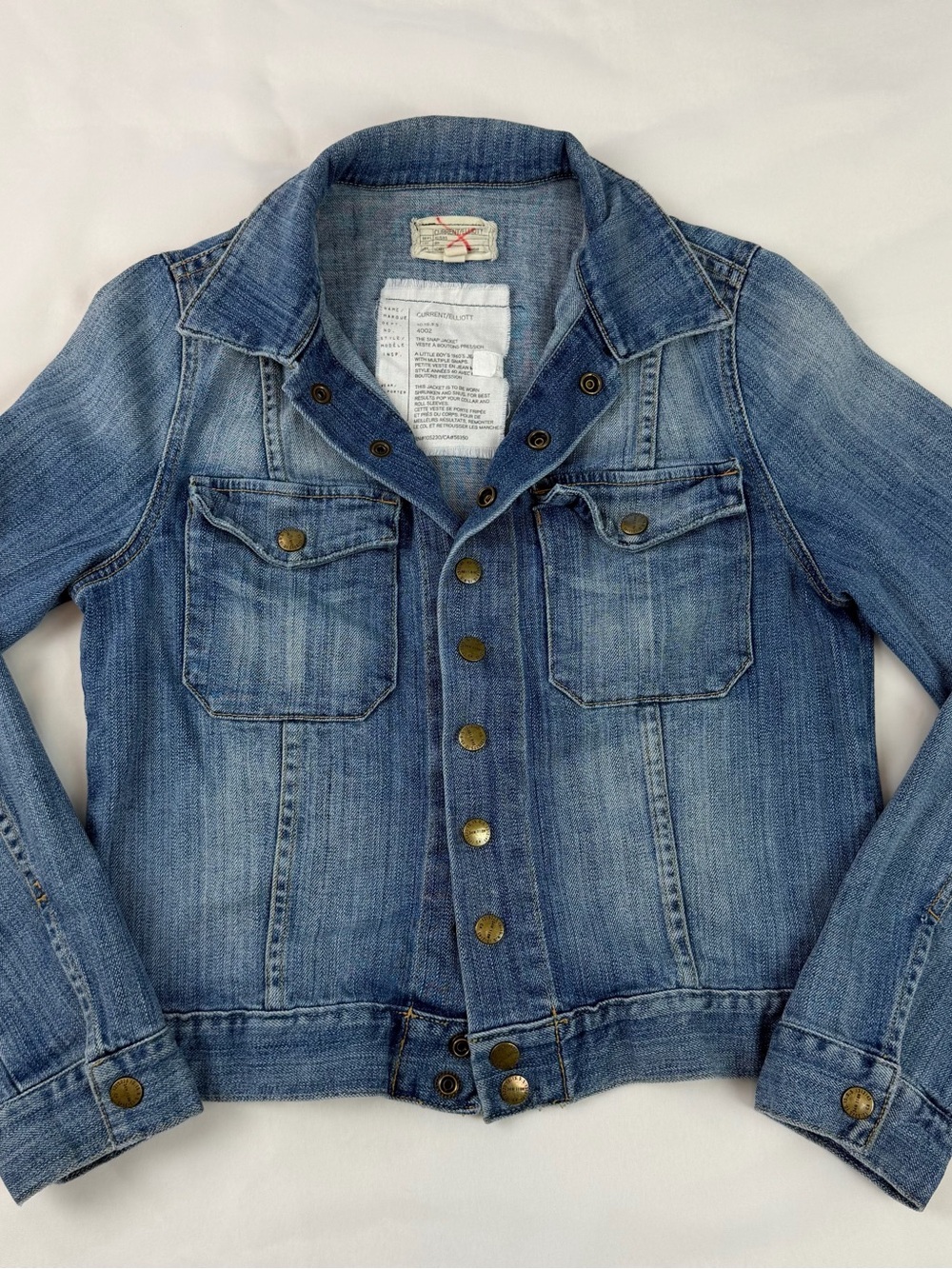 Current/Elliott Light Blue Denim Snap Jacket, Cropped, Vintage Wash Snap Front